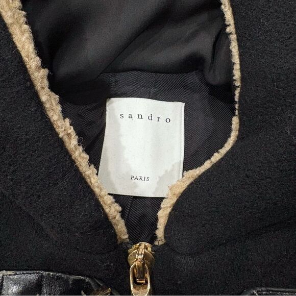 Sandro Paris Black Toggle Duffle Coat Wool French Designer Luxury, Women 36 Sm - Picture 8 of 12